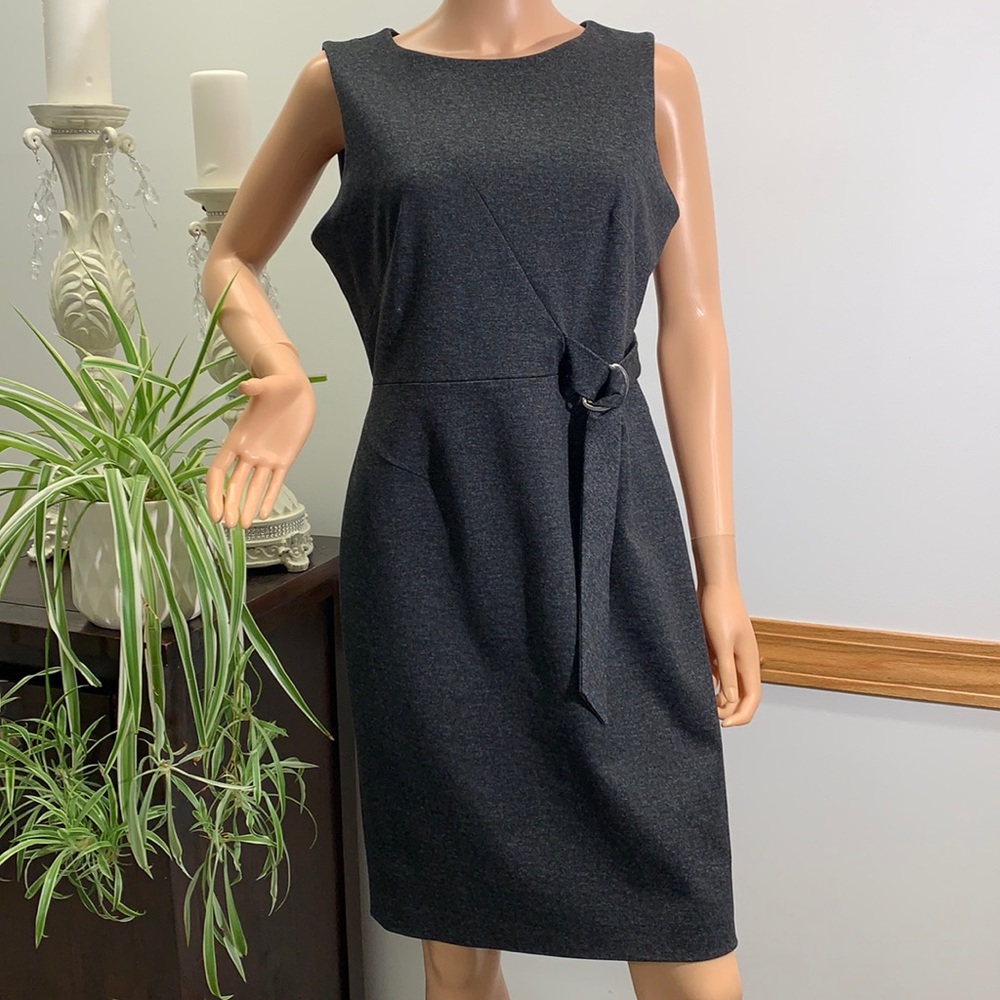 Calvin Klein Charcoal Sheath Dress with Belt Detail